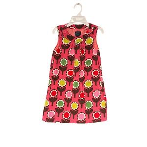 Mini Boden Girls Pink Corduroy Floral  Dress Retro Flower Print Size 7-8Y Pocket